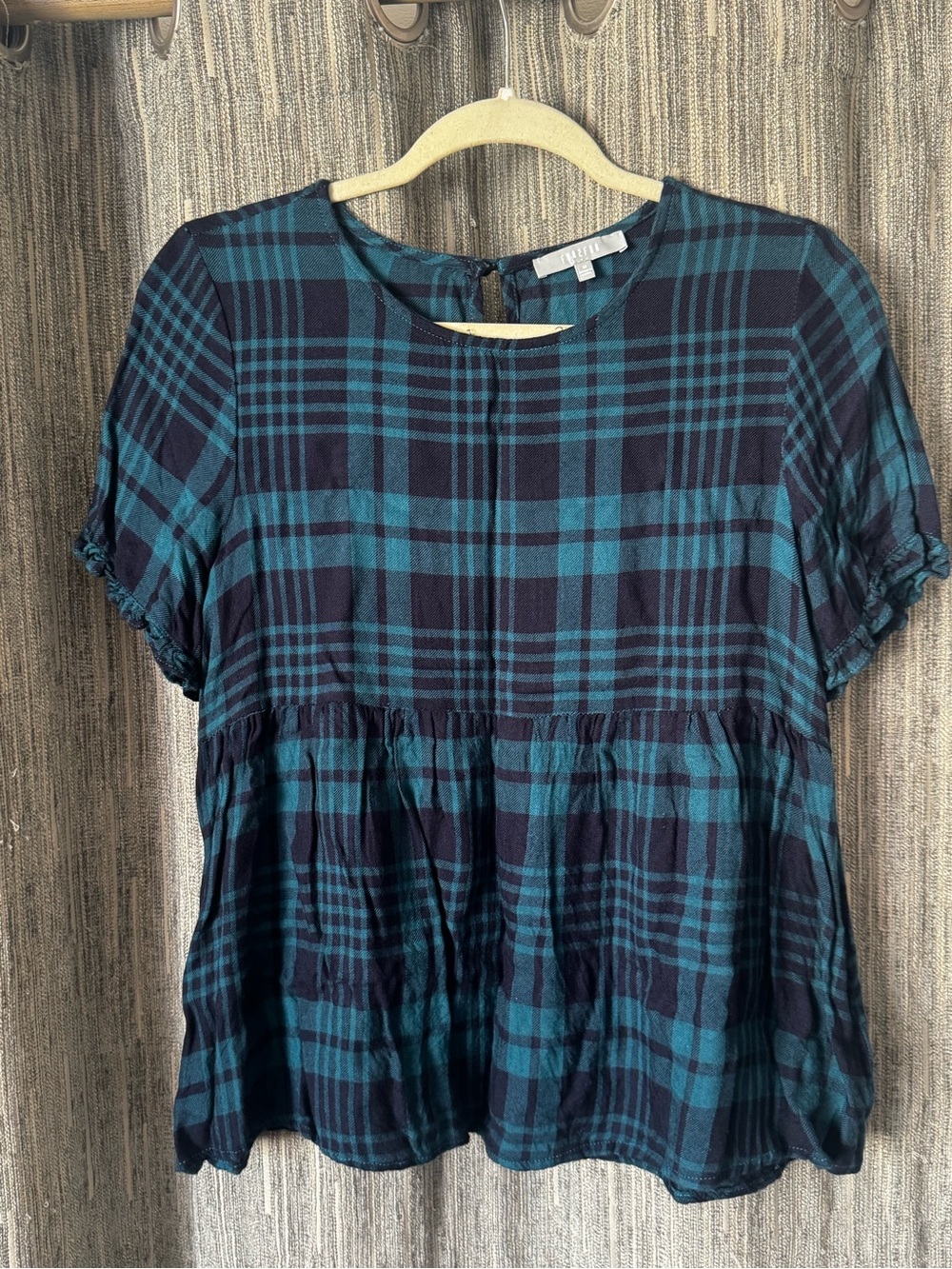 fun 2 fun Teal & Navy Plaid Peplum Tunic
